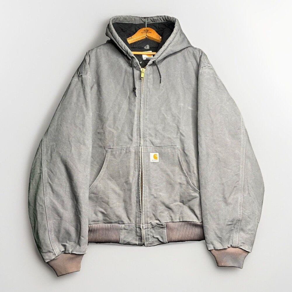 Vintage Carhartt Jacket Mens 2XL Gray Canvas Quilted Insulated J140-GVL Made USA
